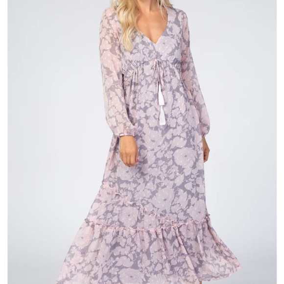 Pinkblush Dresses & Skirts - Floral Chiffon Swiss Dot Maternity Maxi Dress